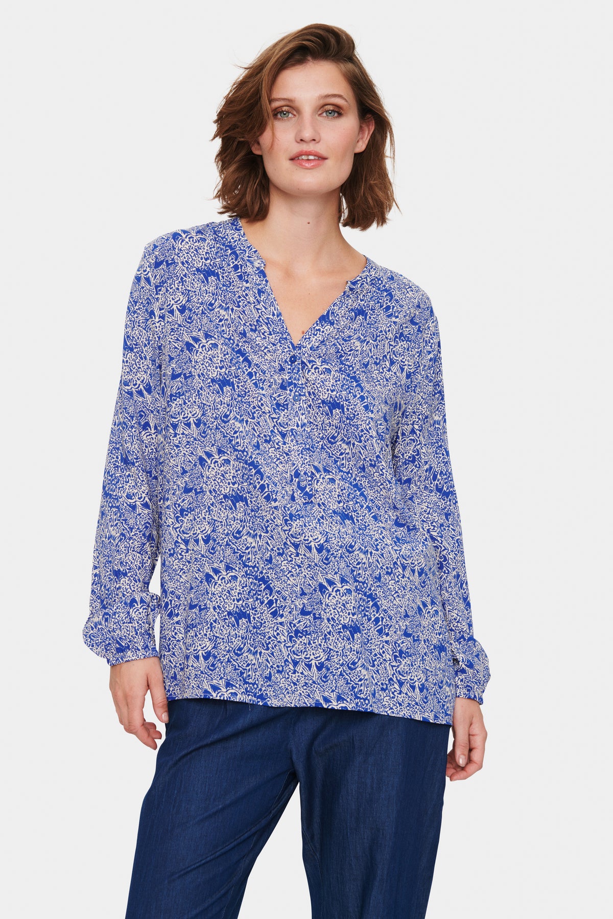 Saint Tropez Eda Surf Blue Peacock Stroke Print Blouse, 30511901