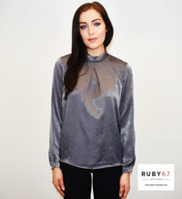 Metal Grey Lace Back Blouse freeshipping - Ruby 67 Boutique